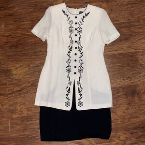 Elegant Vintage Melissa Harper Cream and Black Floral Dress